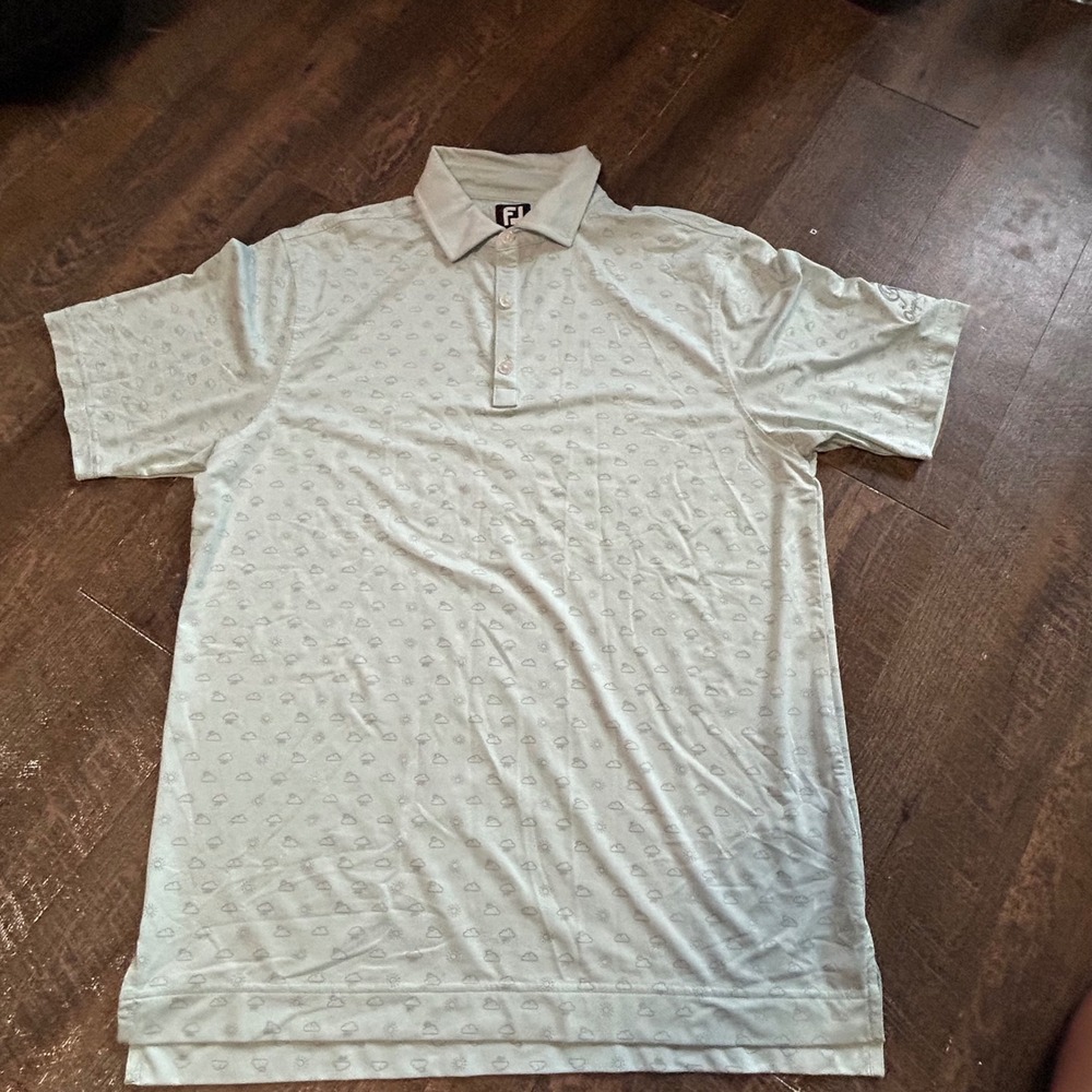 FootJoy Mens Lisle Golf Polo Mint Green Weather Print Osage National Large